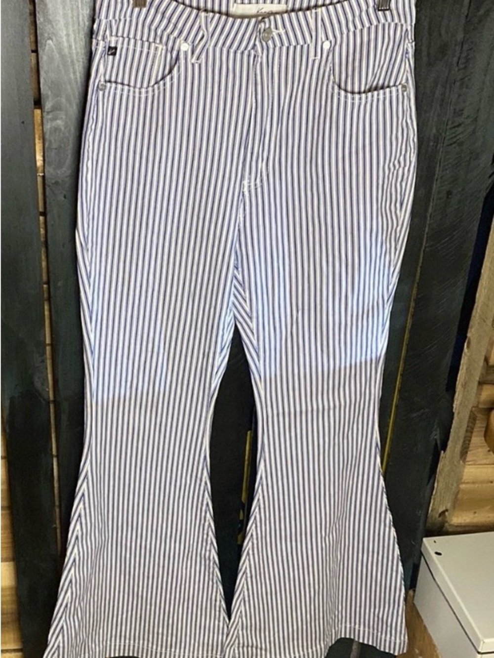 Kancan hickory Striped high rise Flare jeans size 13 inseam 33